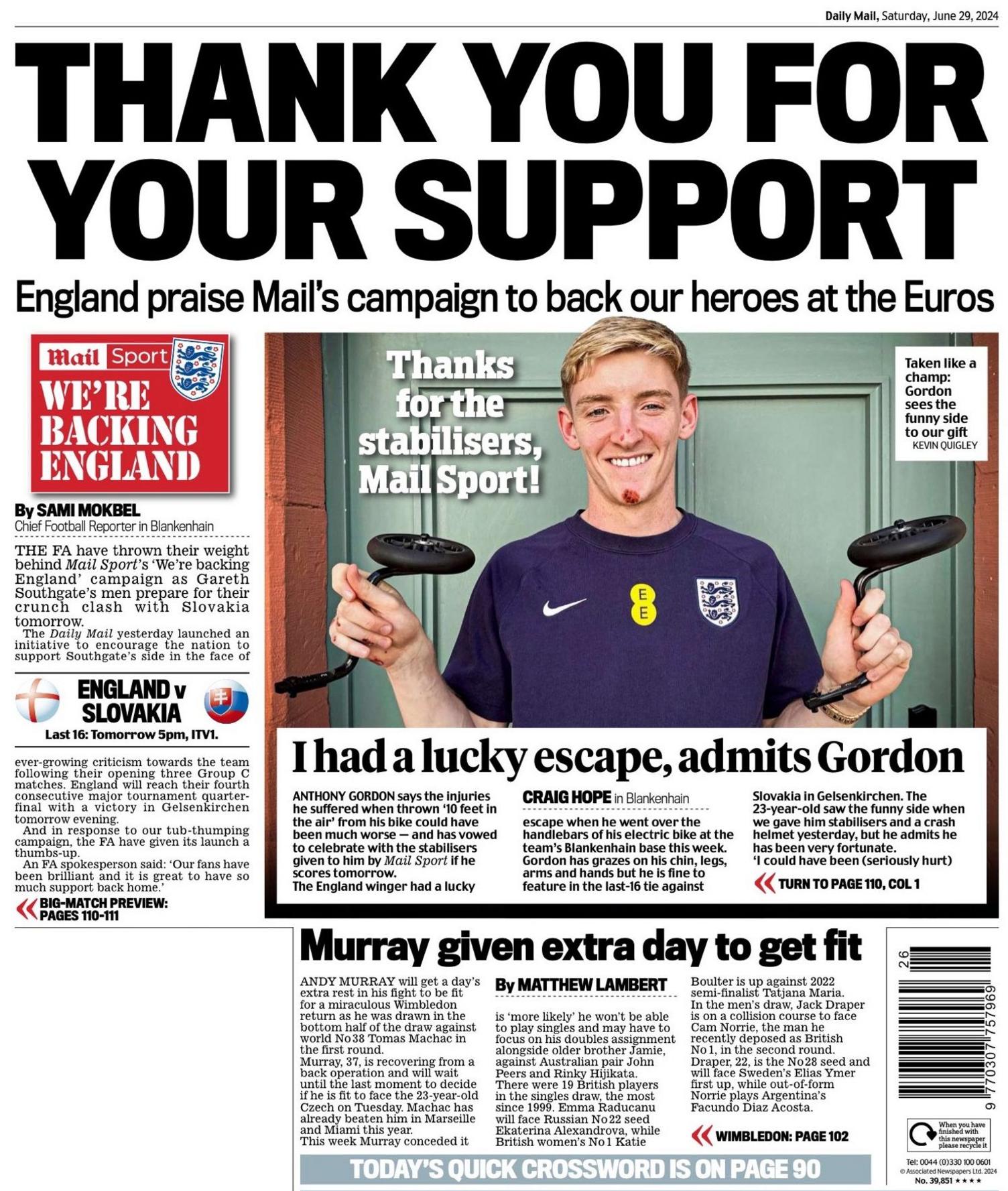 The back page of the Daily Mail