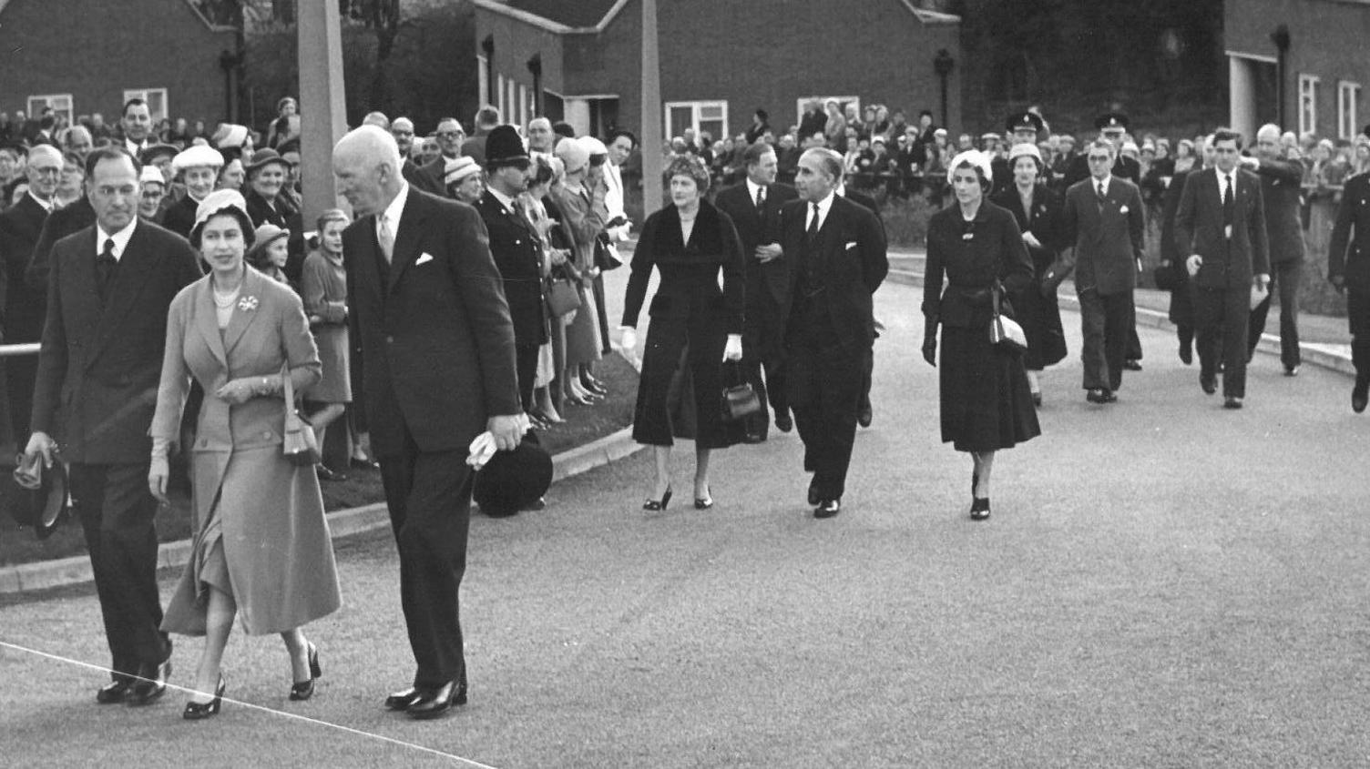 Archive black and white image of the late Queen Elizabeth II.