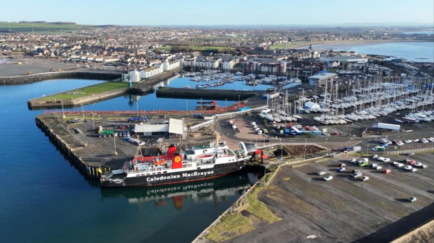 A drone shot of Ardrossan harbour