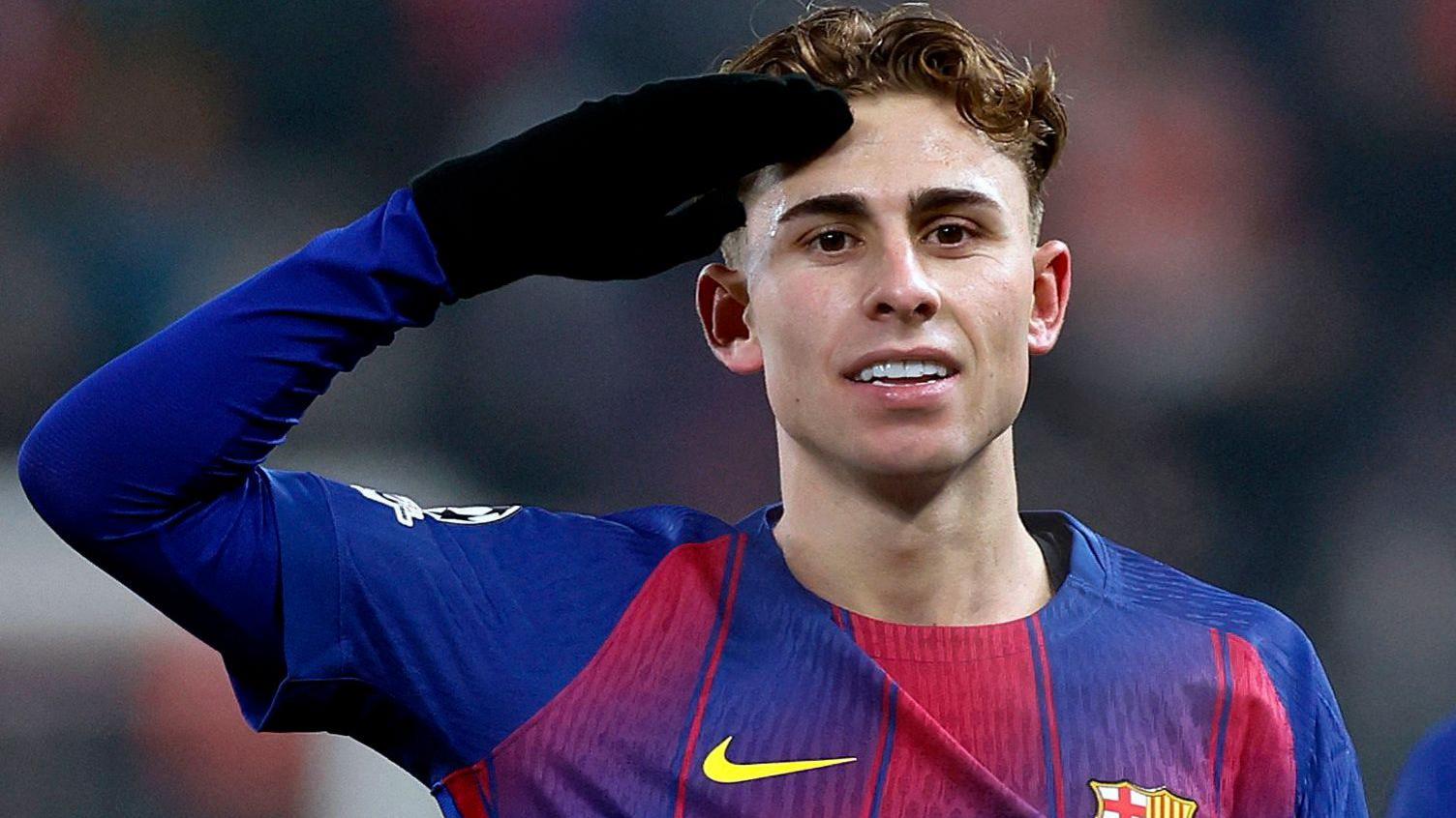 Fermin Lopez celebrates a goal for Barcelona