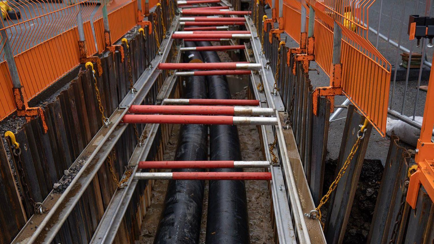Heating pipes in Bradford that are part of a new green energy scheme - similar to one that is set to built in Derby