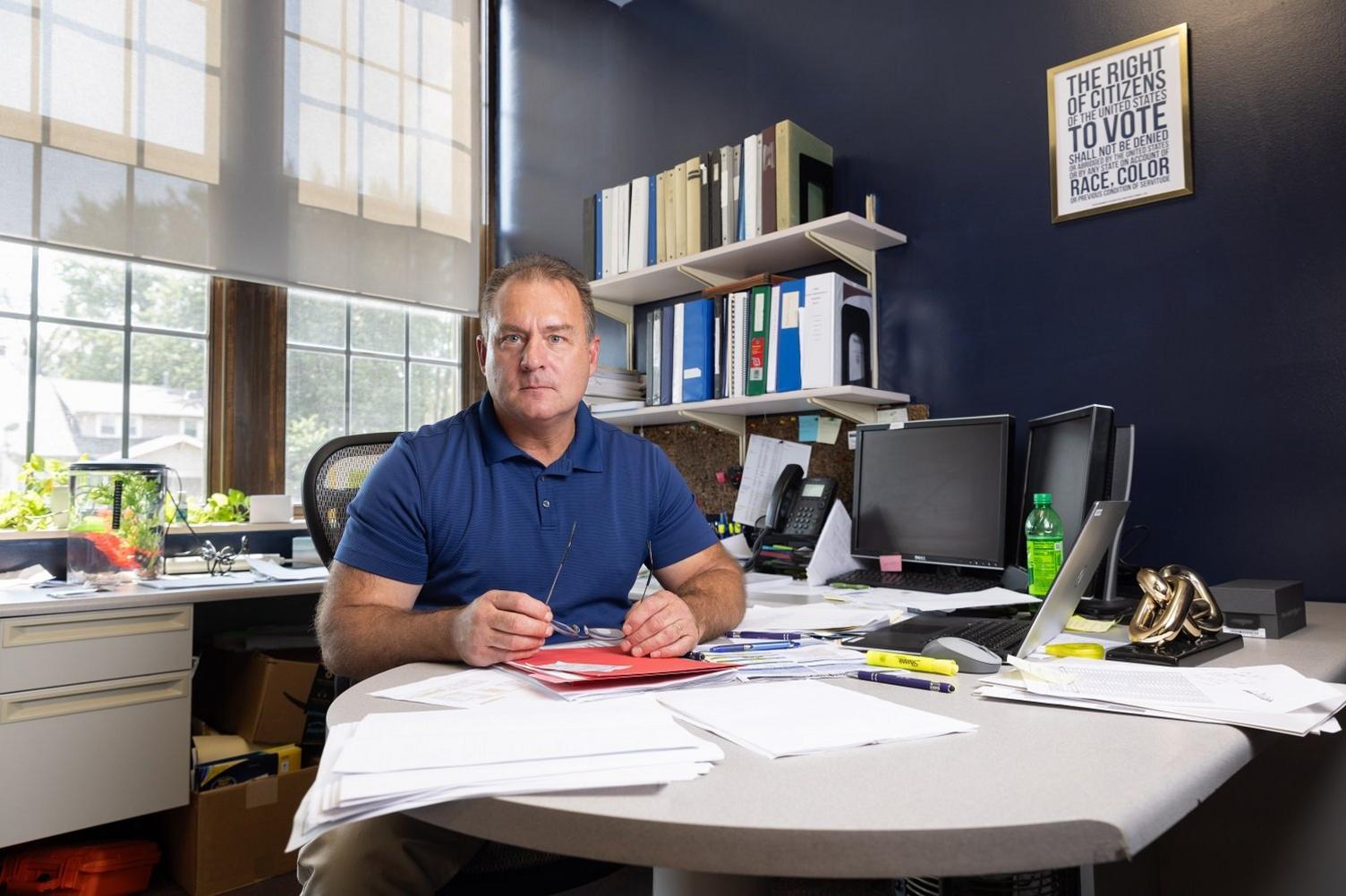 David Whipple in his office in Indianola