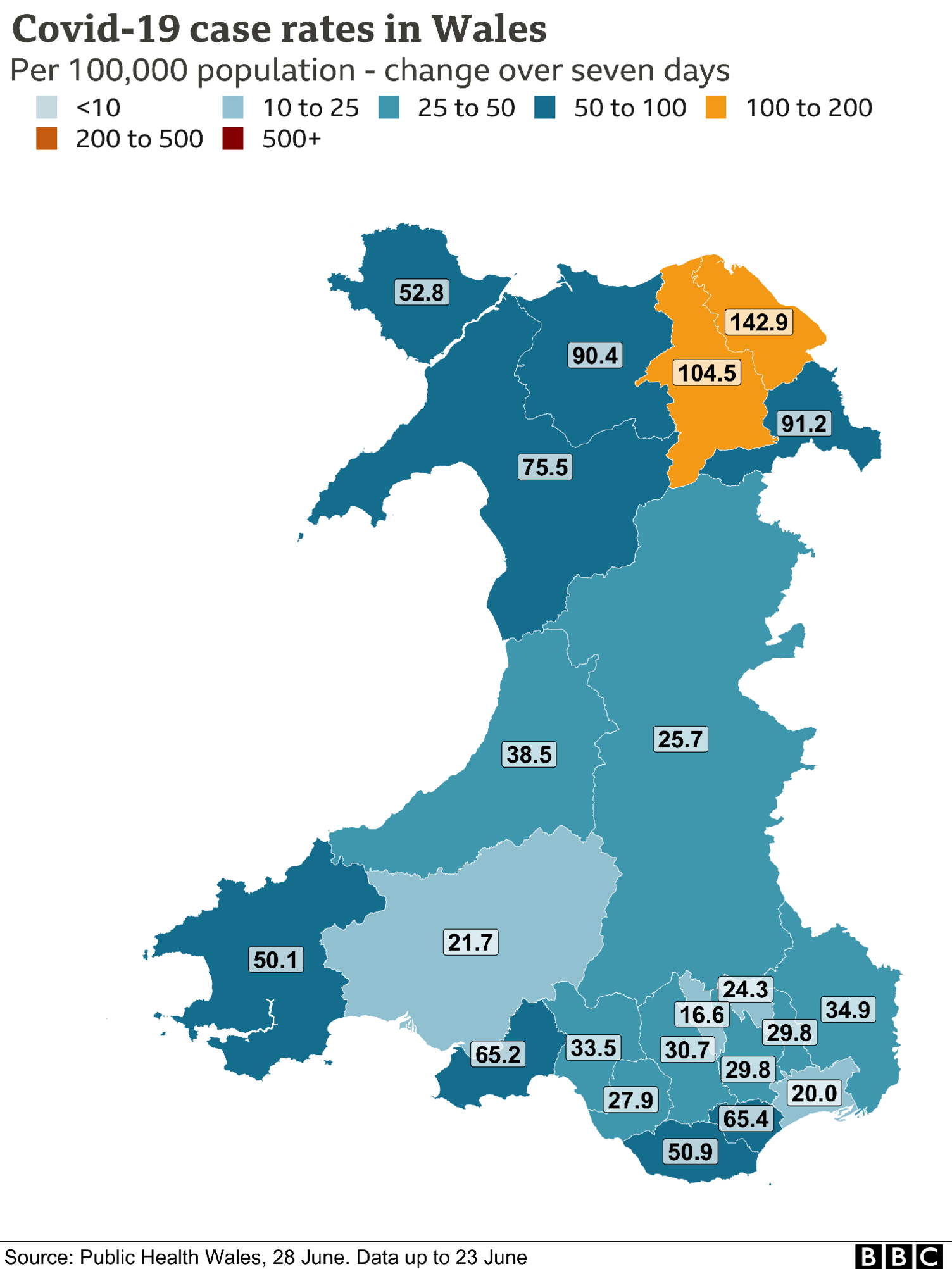 Covid case rate map of Wales