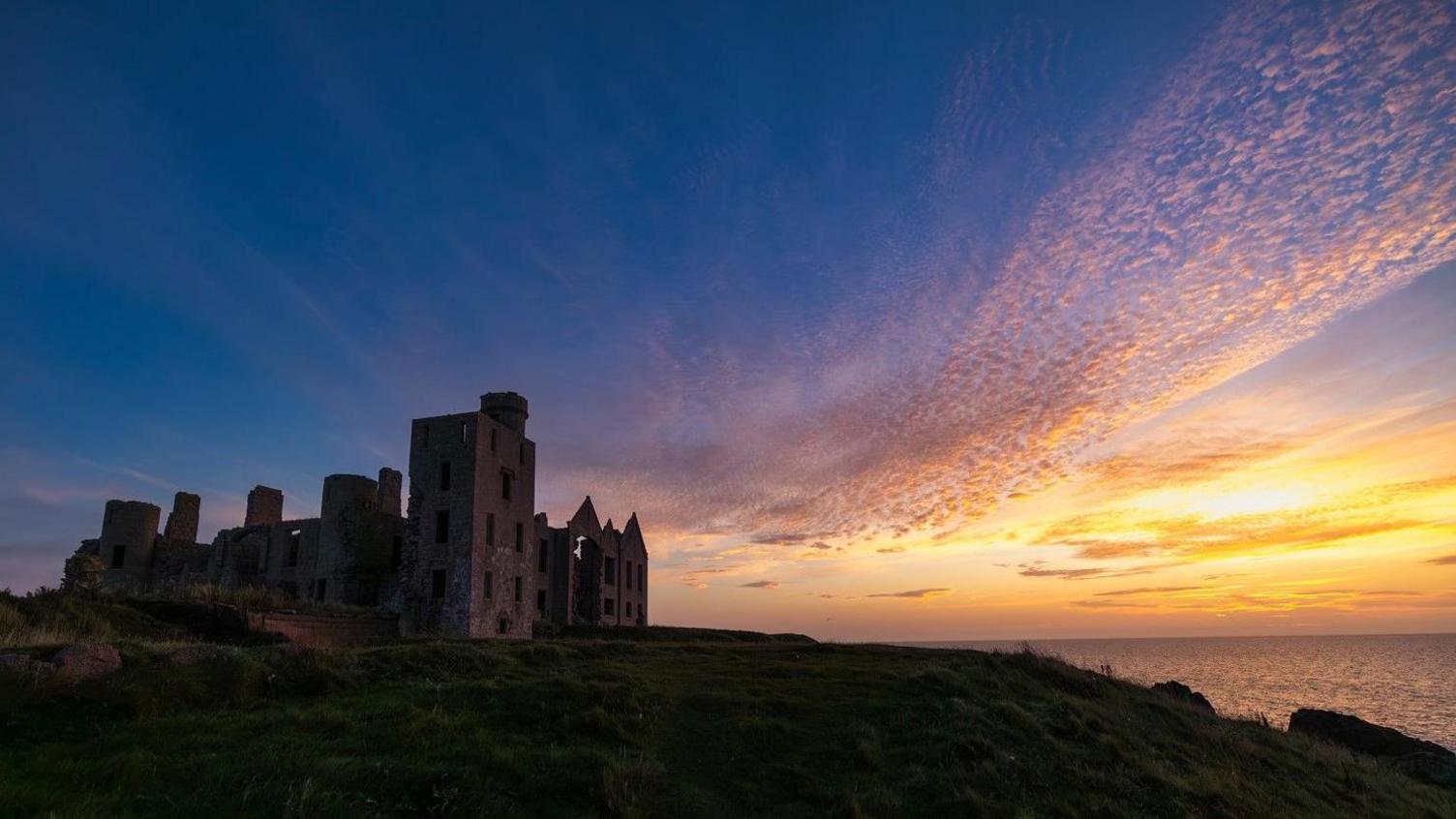 Sunrise over Slain Castle near Aberdeen.