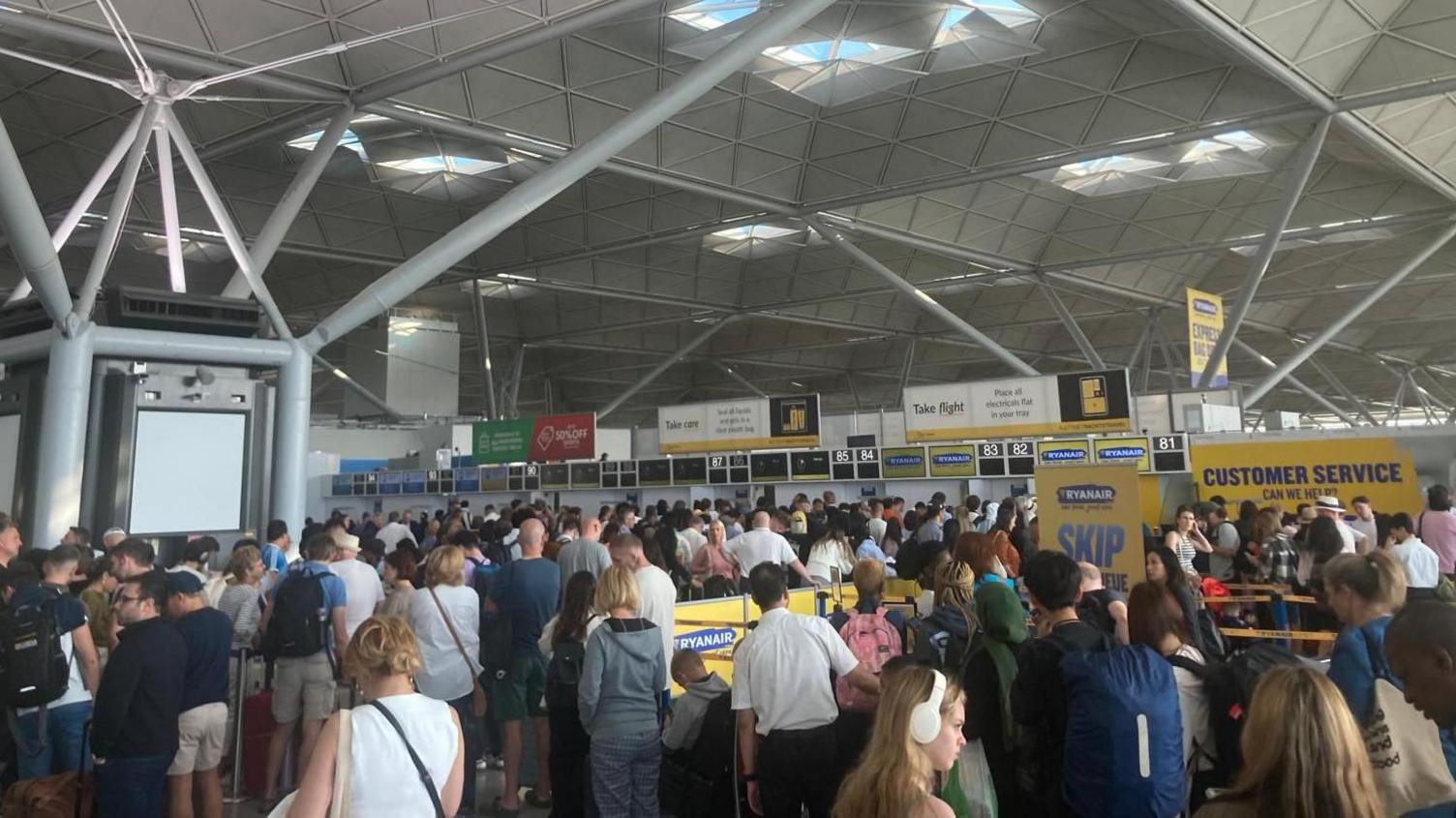 Queues at Stansted Airport