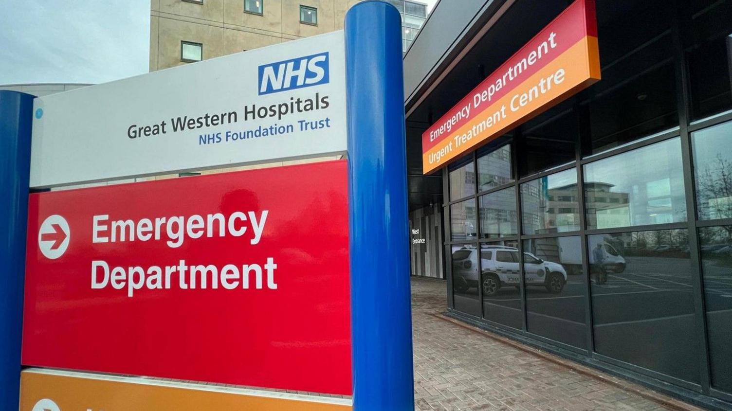 A sign outside the Great Western Hospital in Swindon, directing patients to the emergency department.