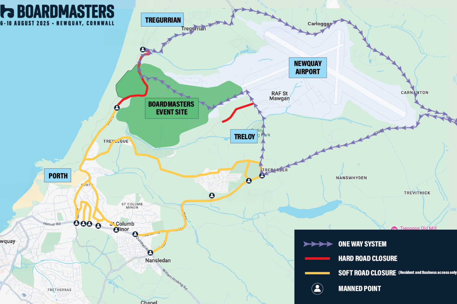 A map showing traffic management for the Boardmasters event in Newquay. 