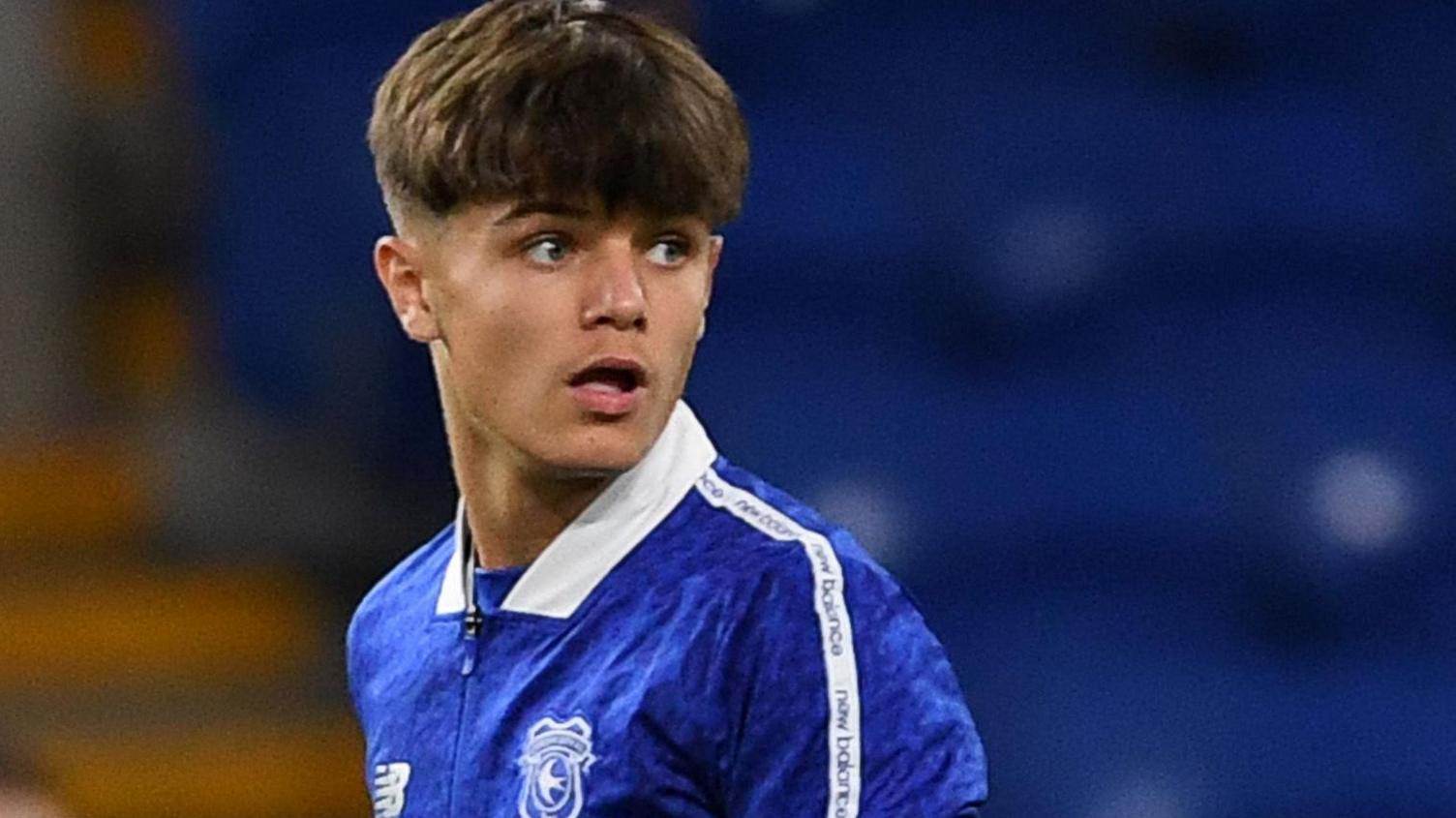 Cardiff midfielder Rob Tankiewicz warms up before the game against Newport County