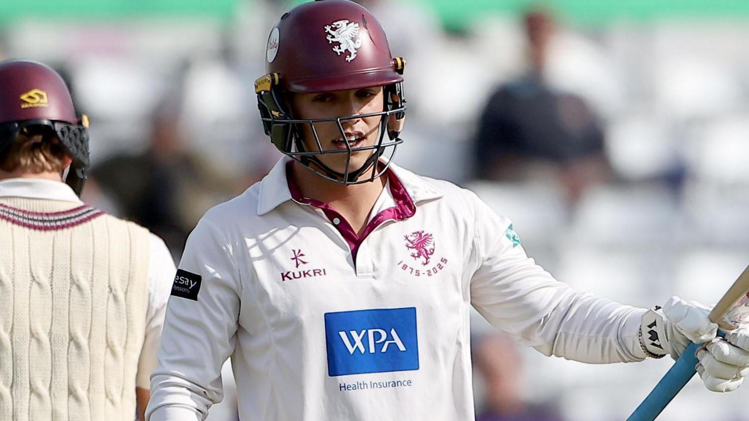 Josh Thomas celebrates scoring fifty