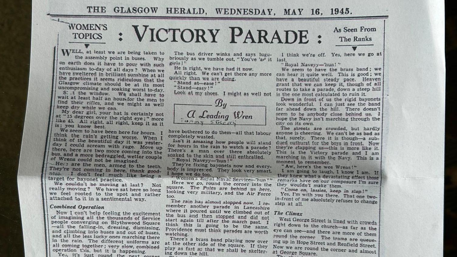 A picture of a newspaper article.