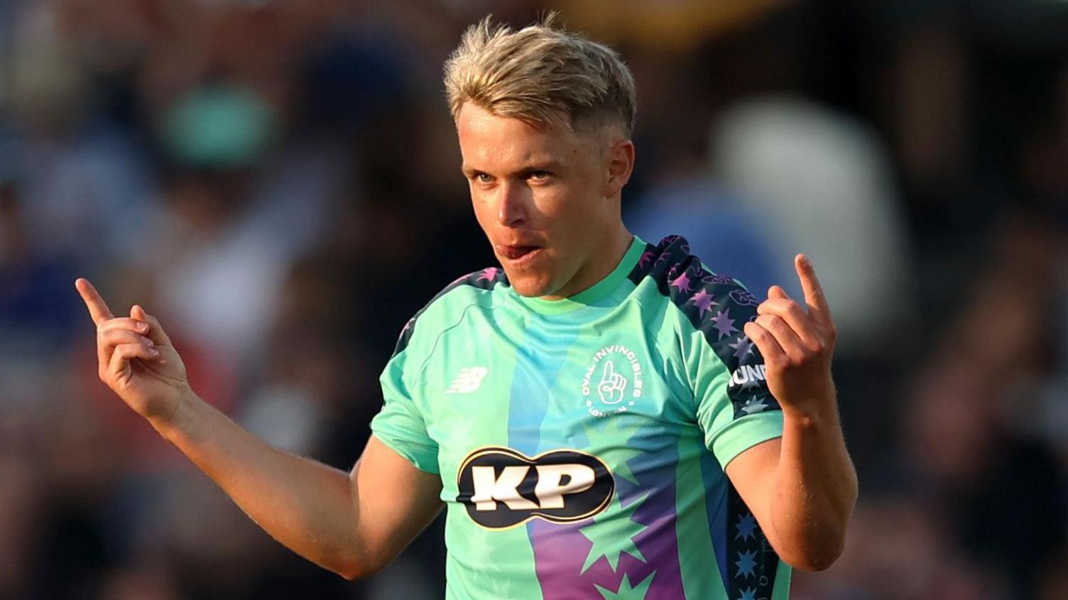 Sam Curran celebrates a wicket for Oval Invincibles astatine Lord's