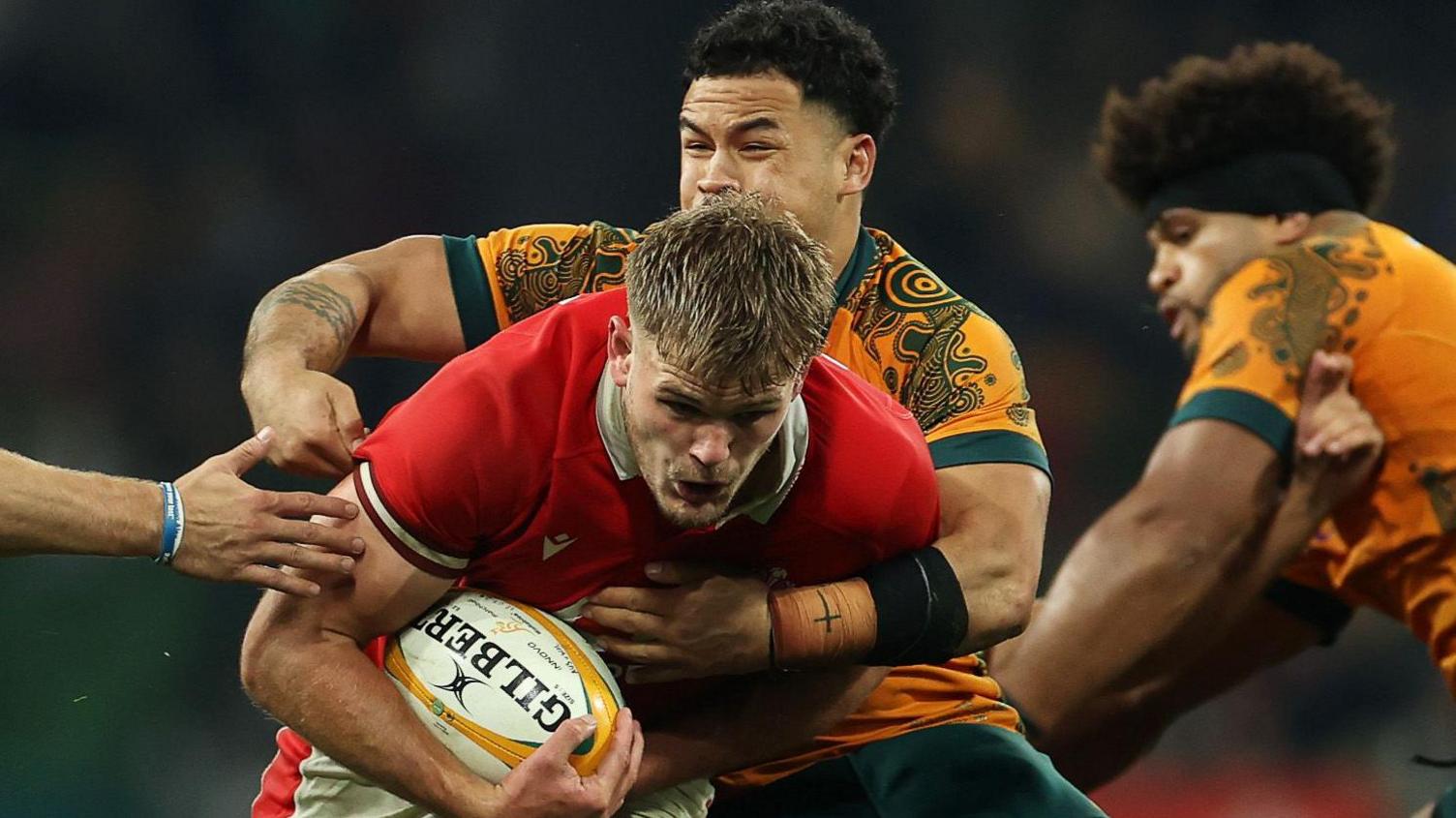 Taine Plumtree in action for Wales against Australia