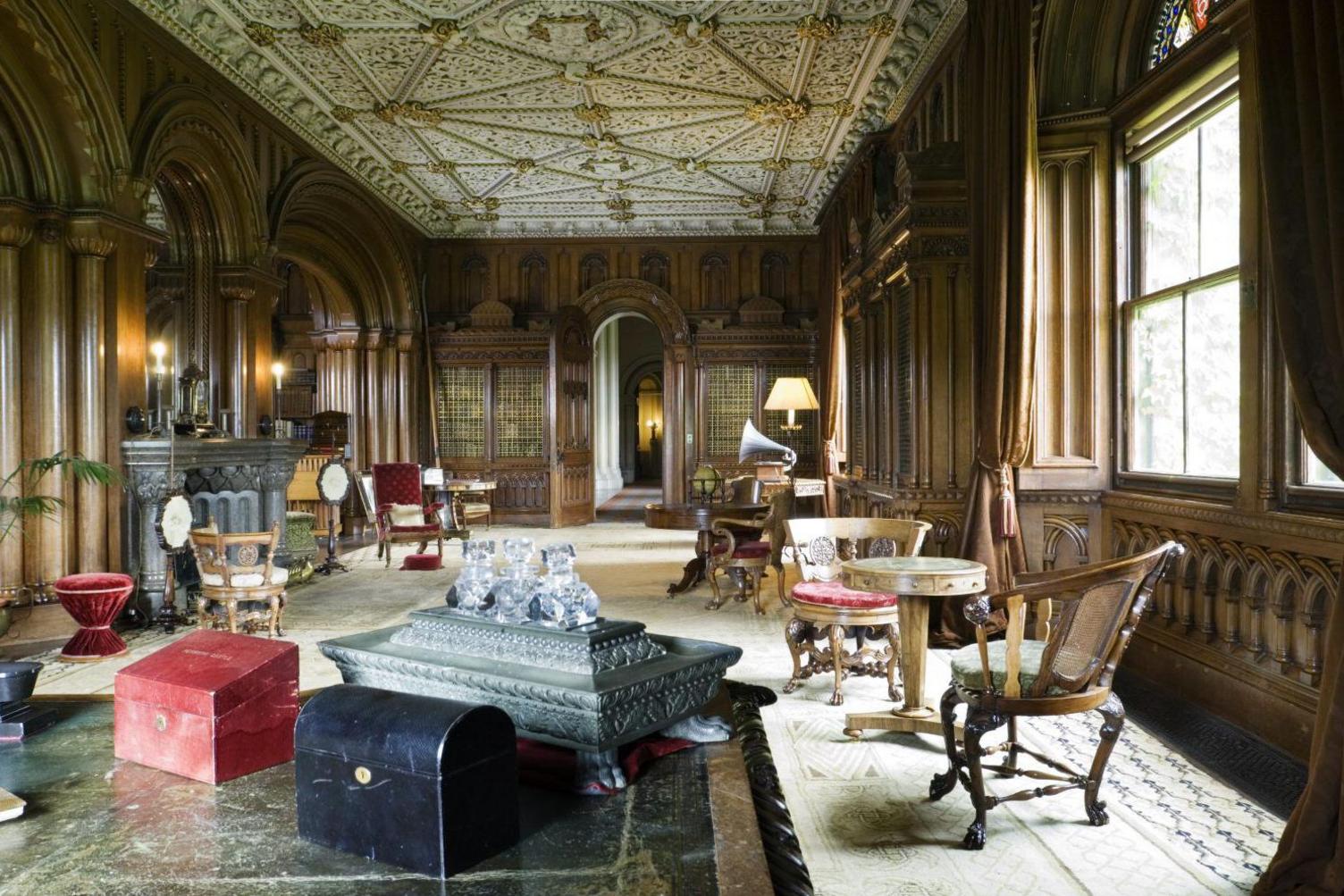 The library at Penrhyn Castle has remained unchanged for years with its opulent period furniture