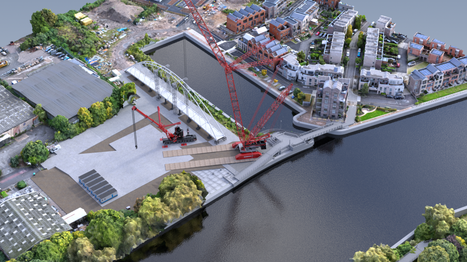 An image of the "huge crane" which will lift the bridge into place