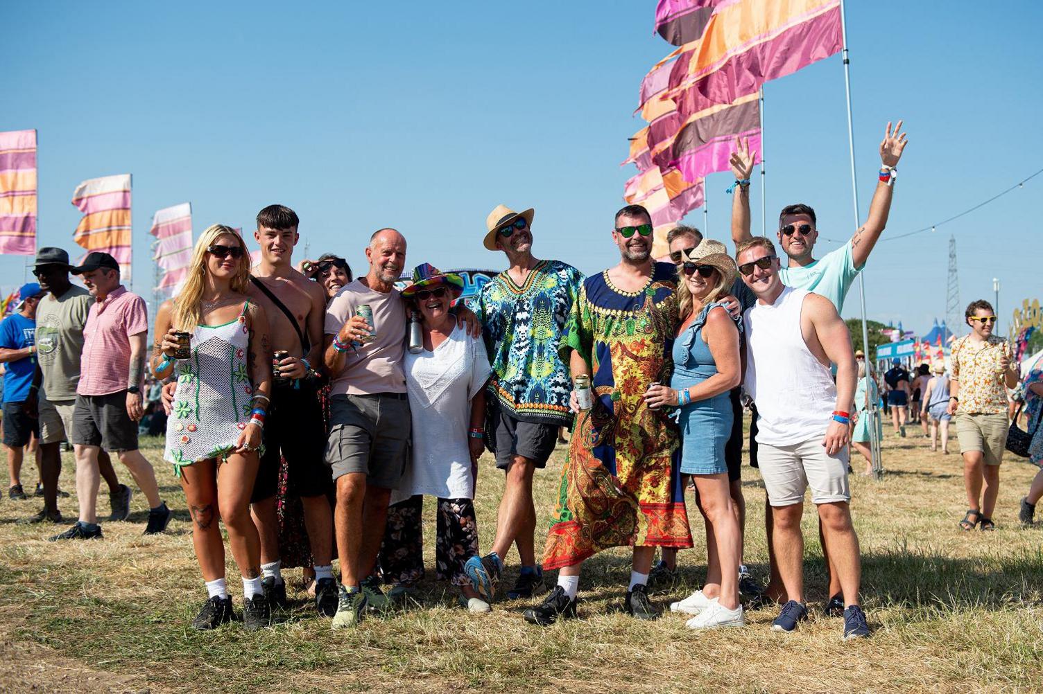 A group of friends at the Isle of Wight music fesival