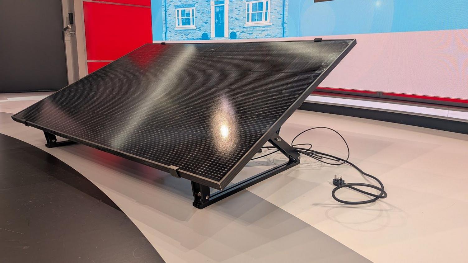 A UKSOL plug-in solar panel in a BBC studio.