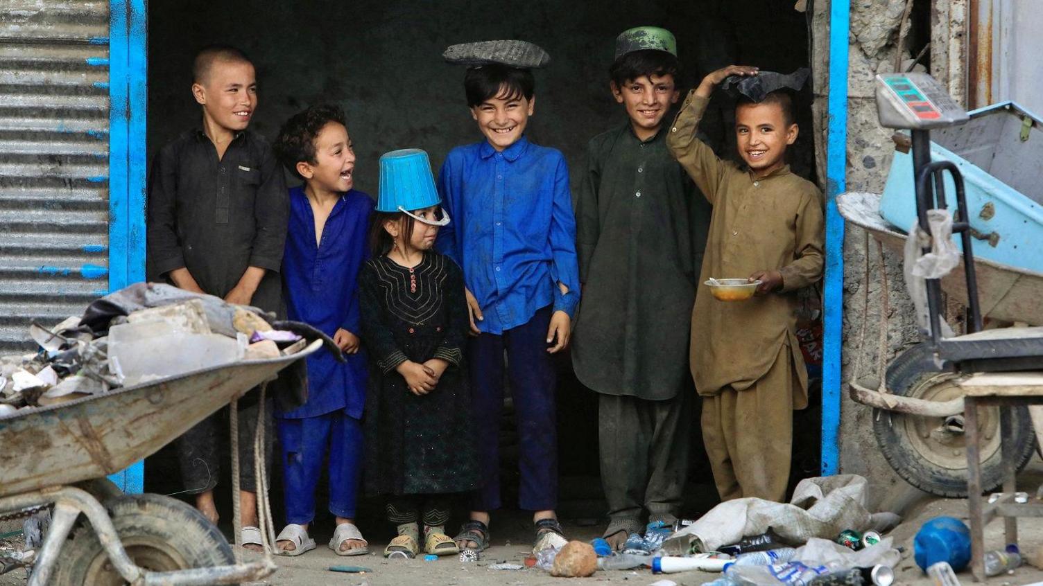 children in a doorway