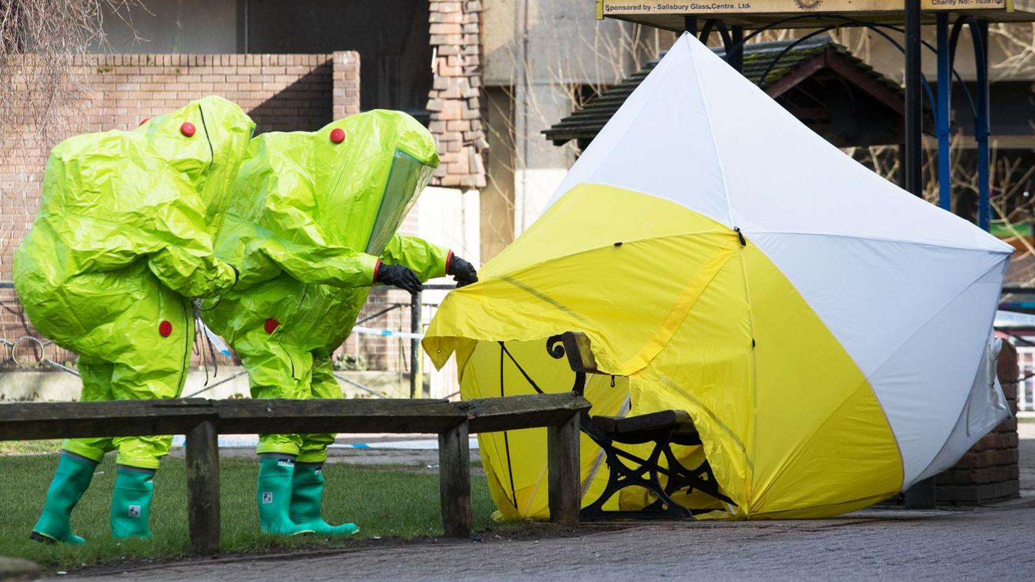 Specialist officers in protective suits in Salisbury in 2018, where an attempt was made to poison a former Russian spy