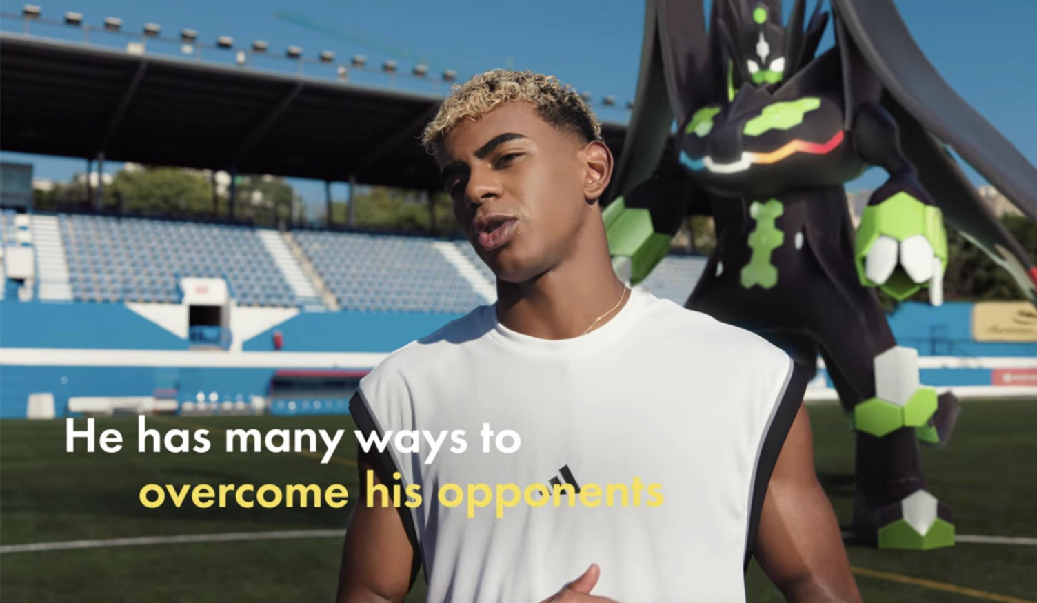 Barcelona and Spanish football superstar Lamine Yamal with the Pokemon Zygarde.