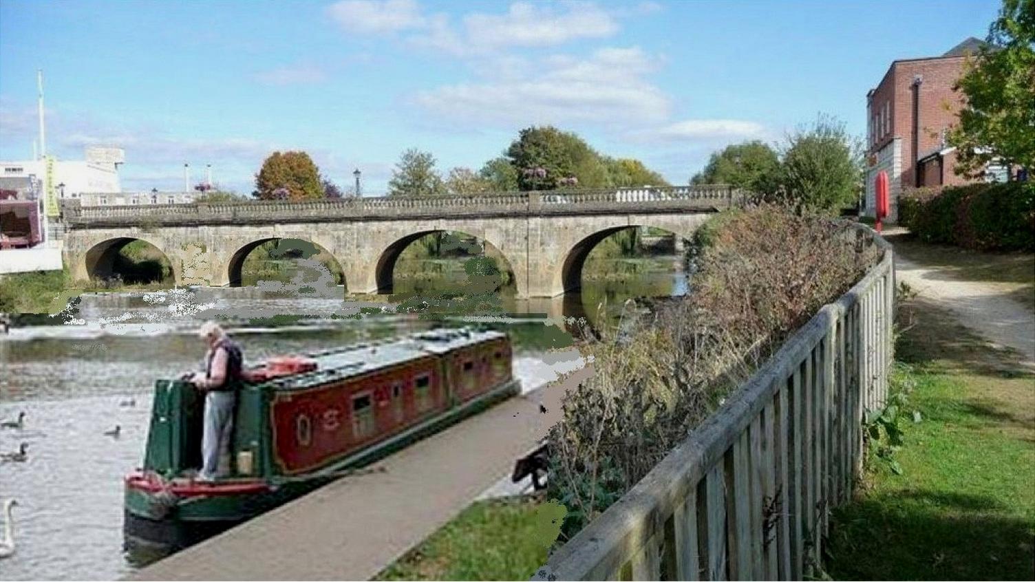 Impression of narrowboat moored on River Avon in Melksham