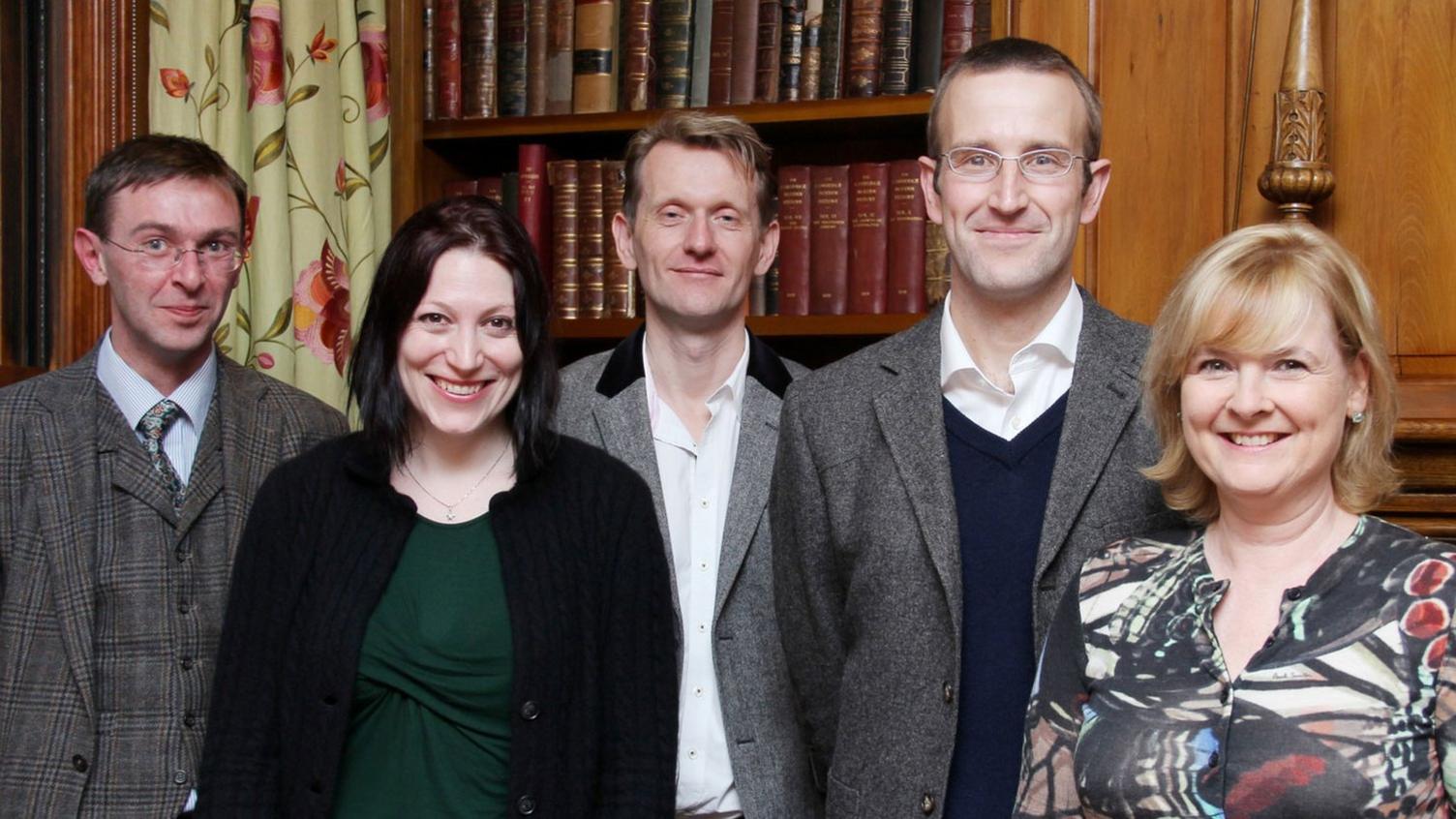 Man Booker Judges: (from left) Stuart Kelly, Natalie Haynes, Robert Douglas-Fairhurst, Robert Macfarlane and Martha Kearney