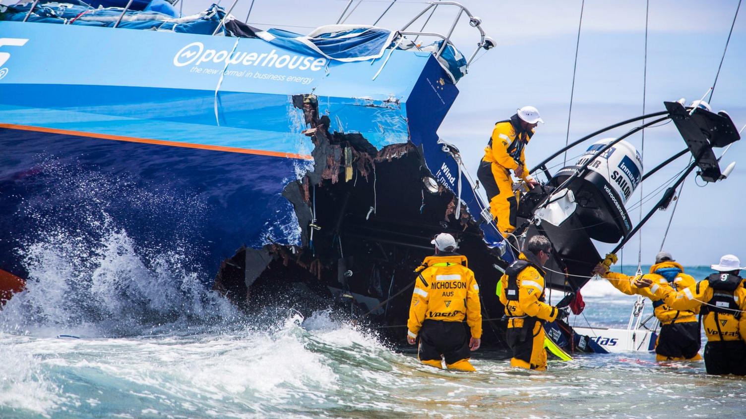 Volvo Ocean Race Team Vestas Wind damage to their boat
