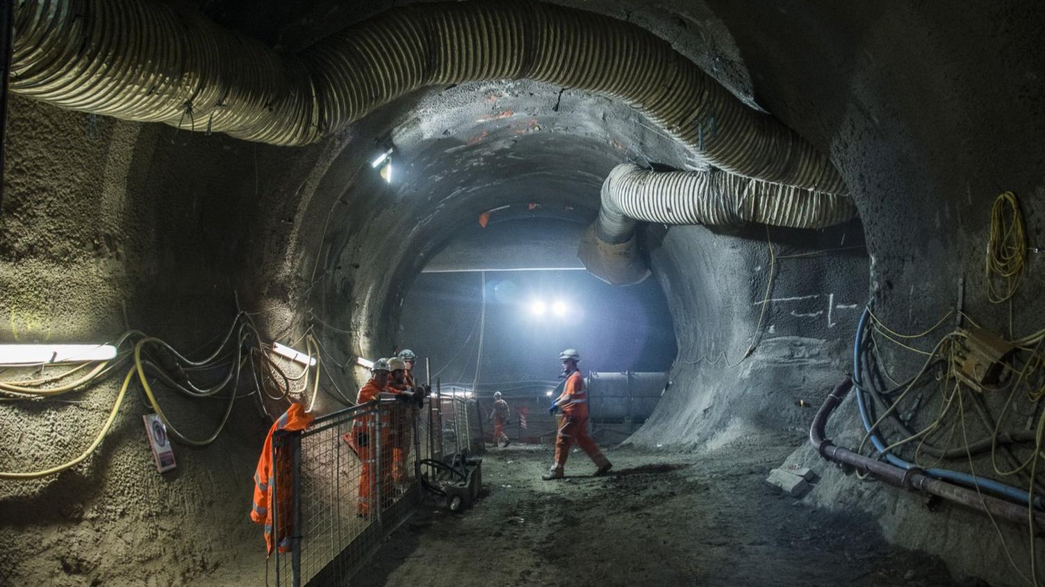 Workman underground at Farringdon's Crossrail station