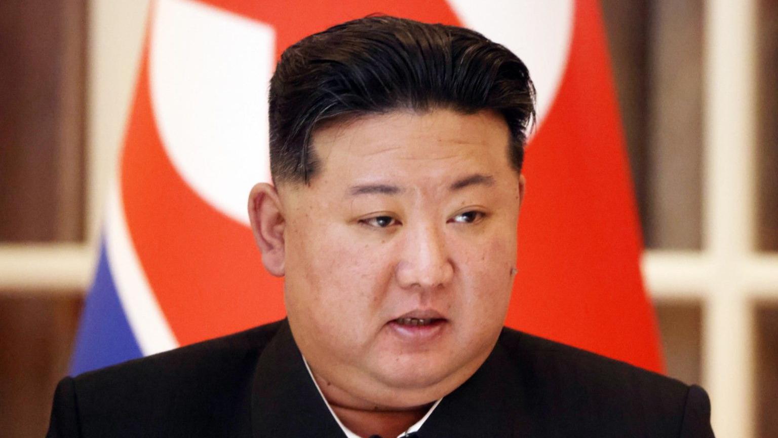 North Korean Supreme Leader Kim Jong Un speaks during a press confernce, June 19, 2024, in Pyongyang, North Korea.