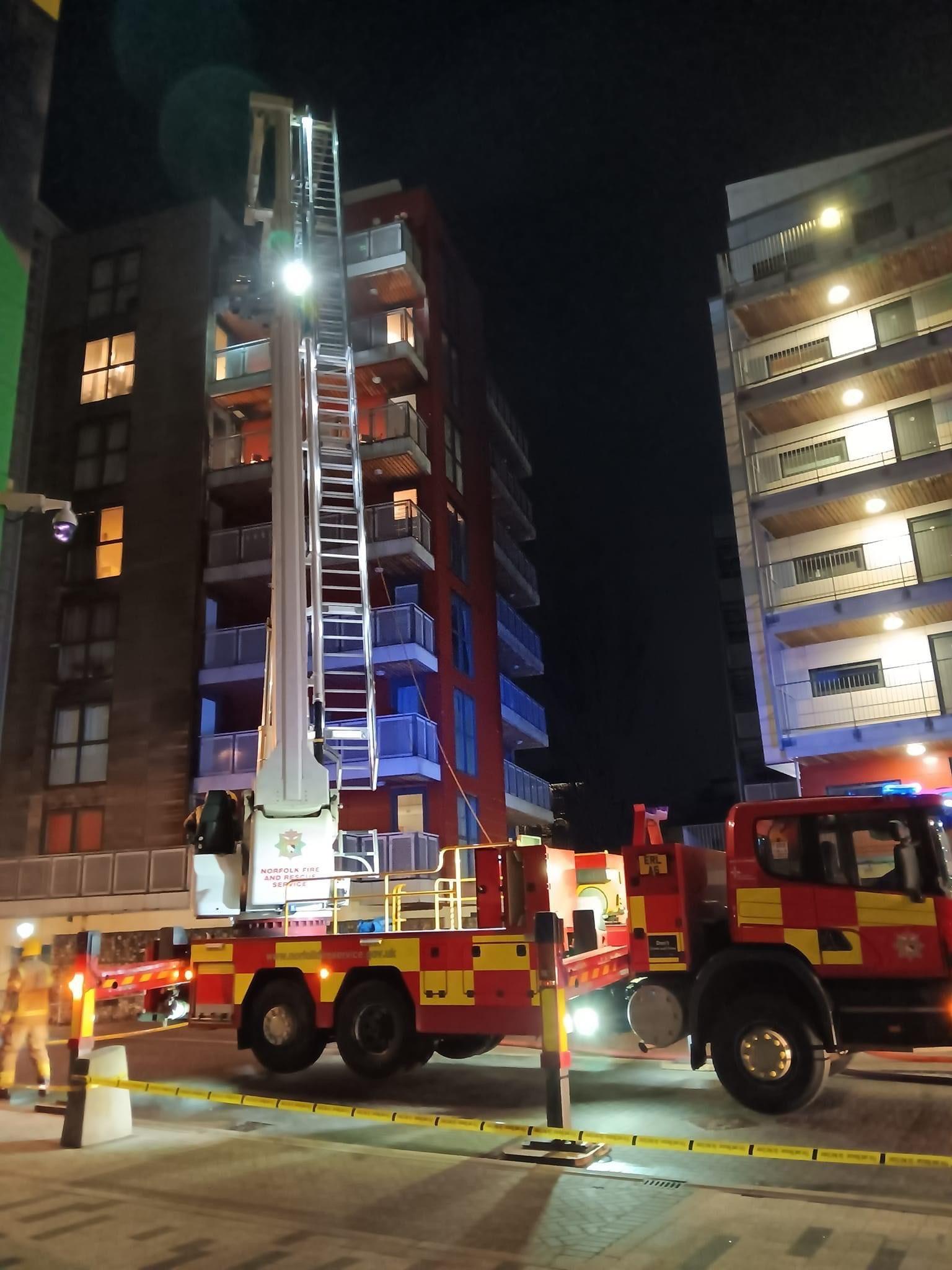 An aerial ladder at the scene 