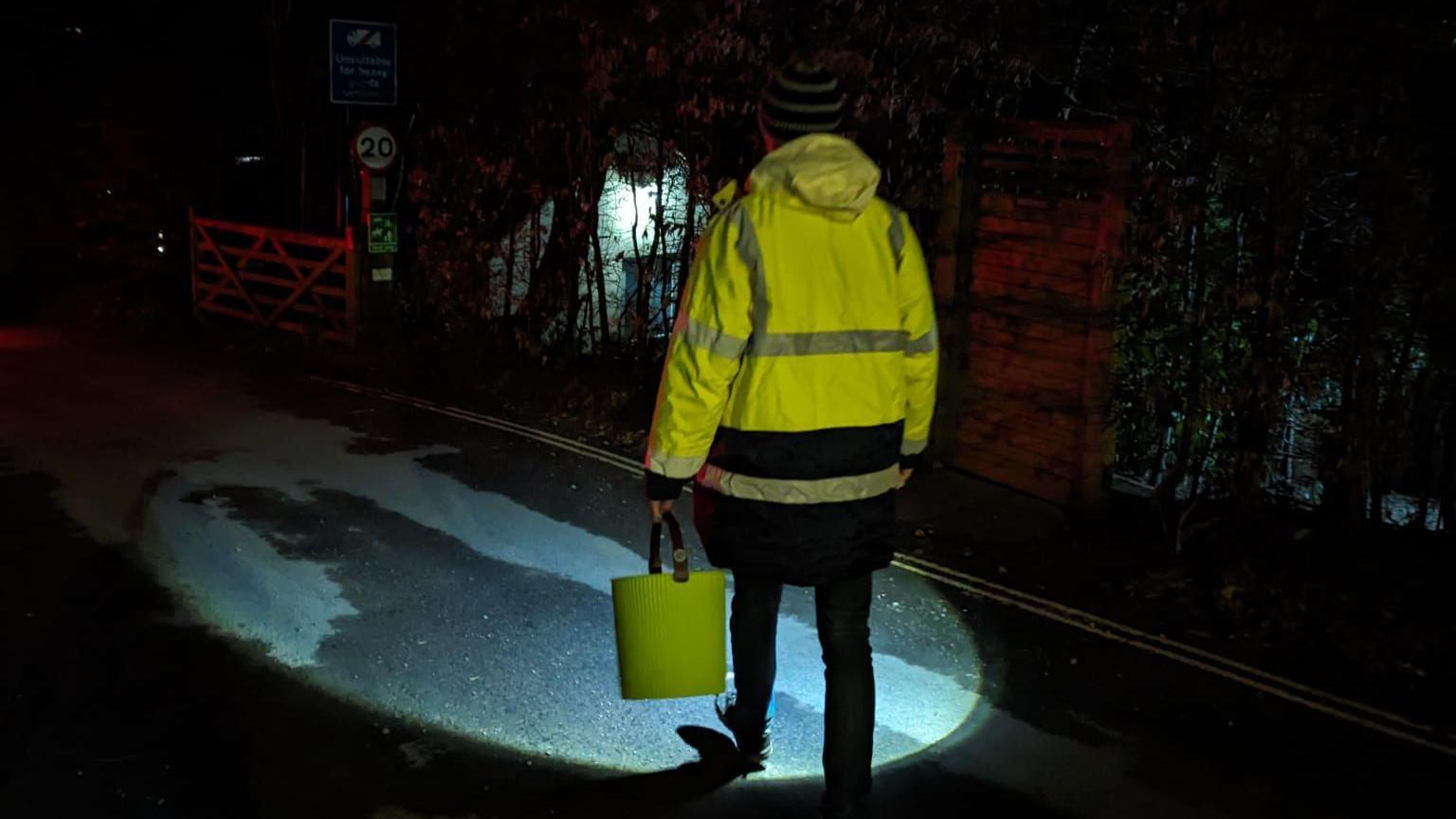 Volunteer during the 2024 toad patrol in Charlcombe, near Bath