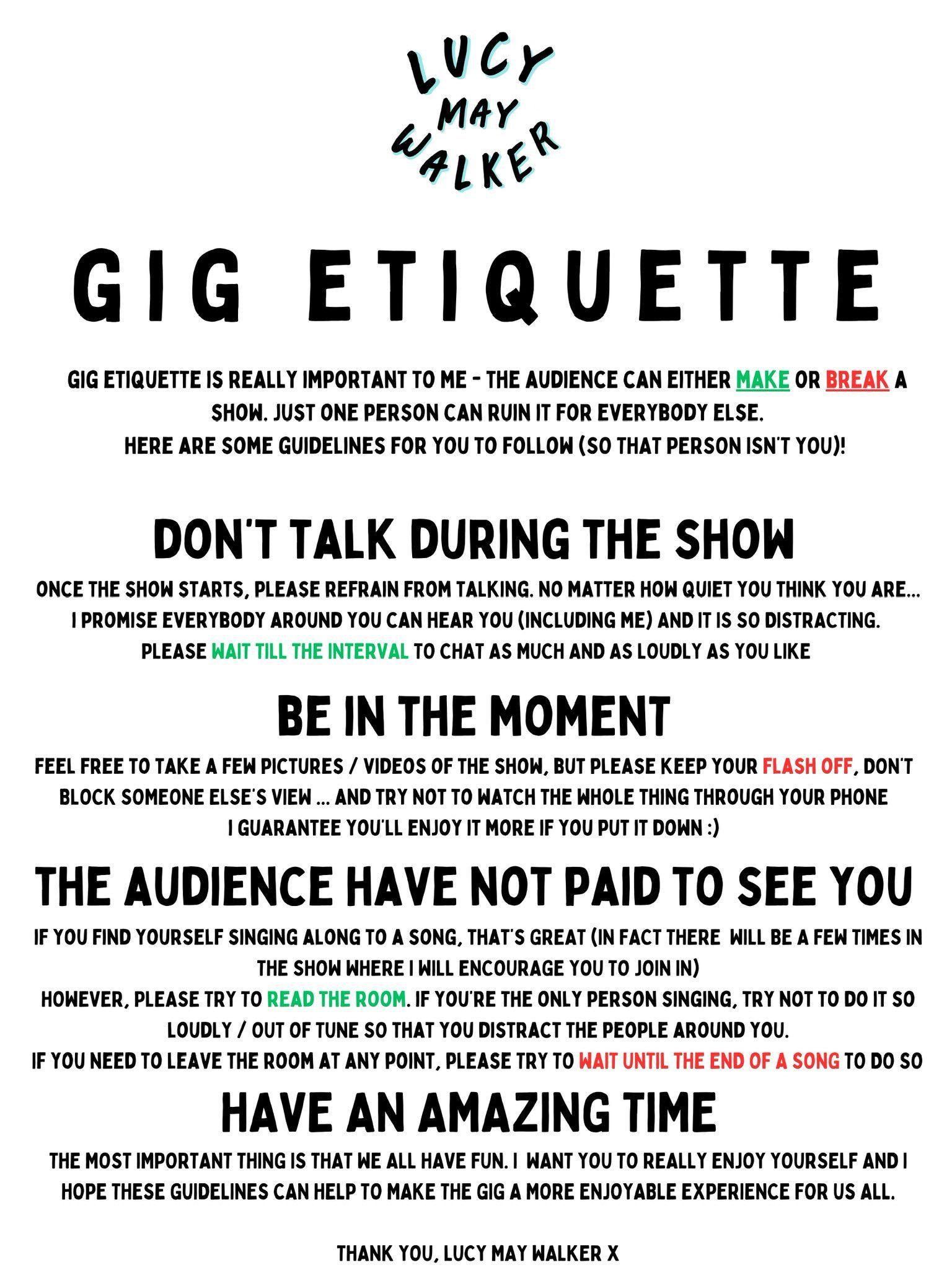 The gig etiquette list