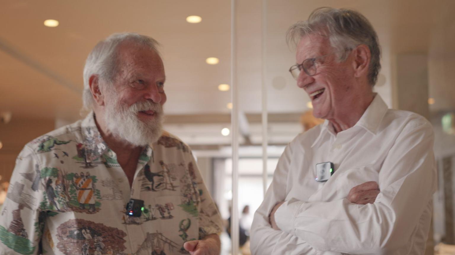 Llun Terry Gilliam a Syr Michael Palin.