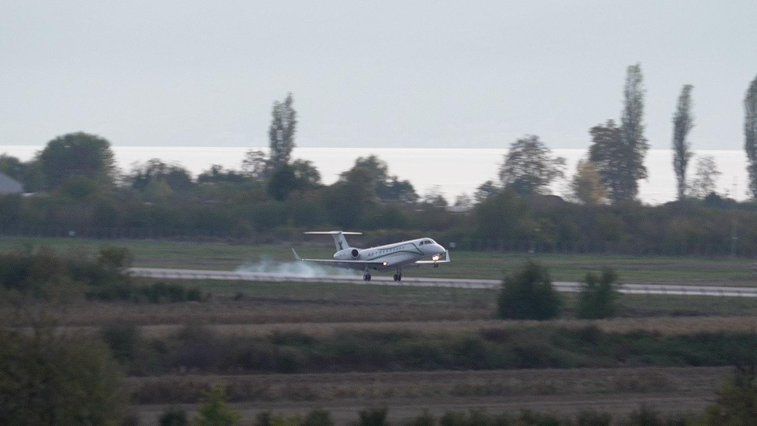 A jet landing in North Macedonia