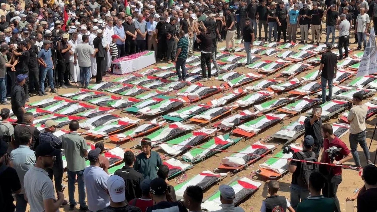 Mass funeral in Gaza for 112 Palestinians killed in 2023 Israeli strike