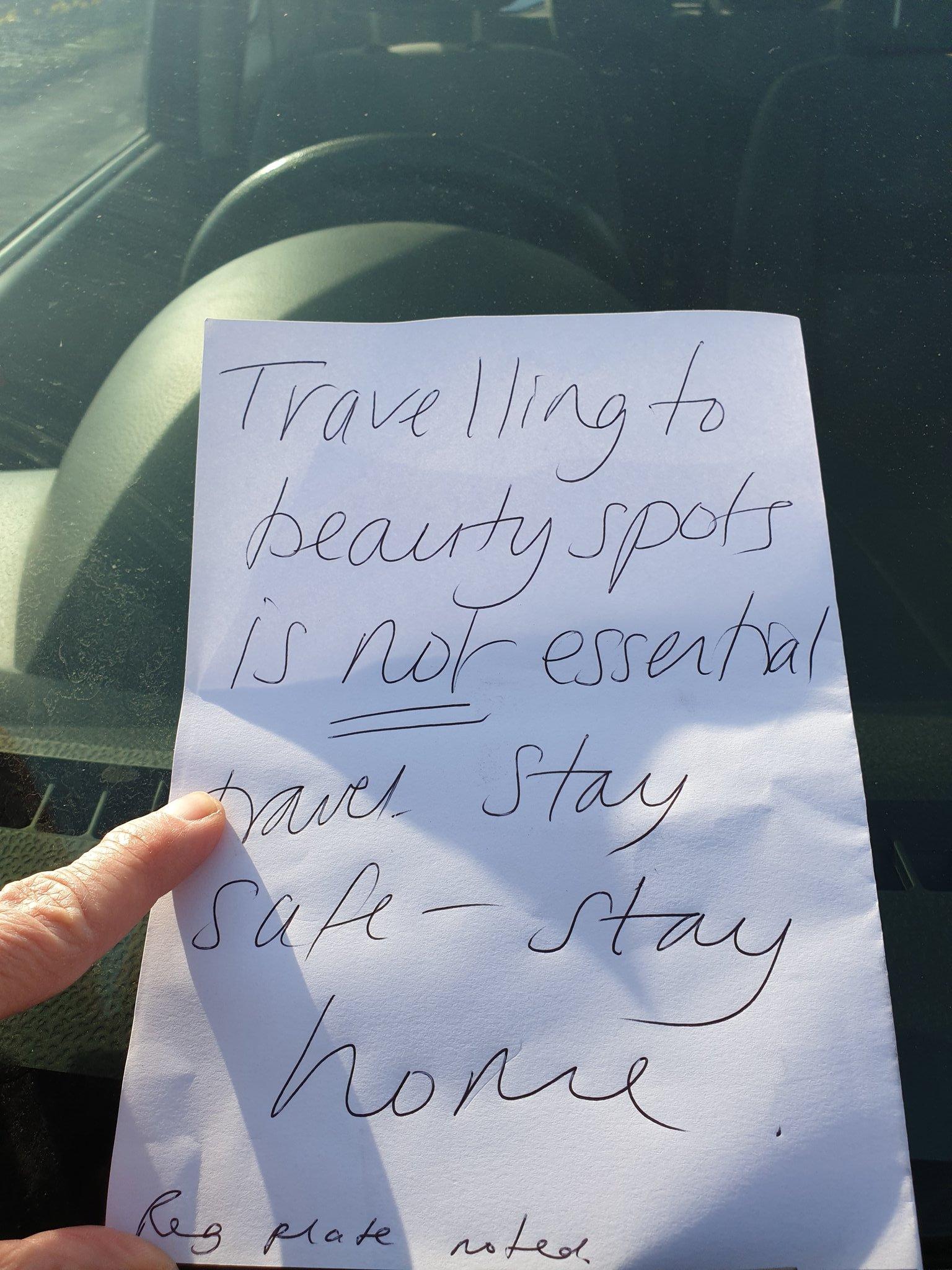 Bakewell Police issued a picture of a note left by a local on a car parked in the Peak District