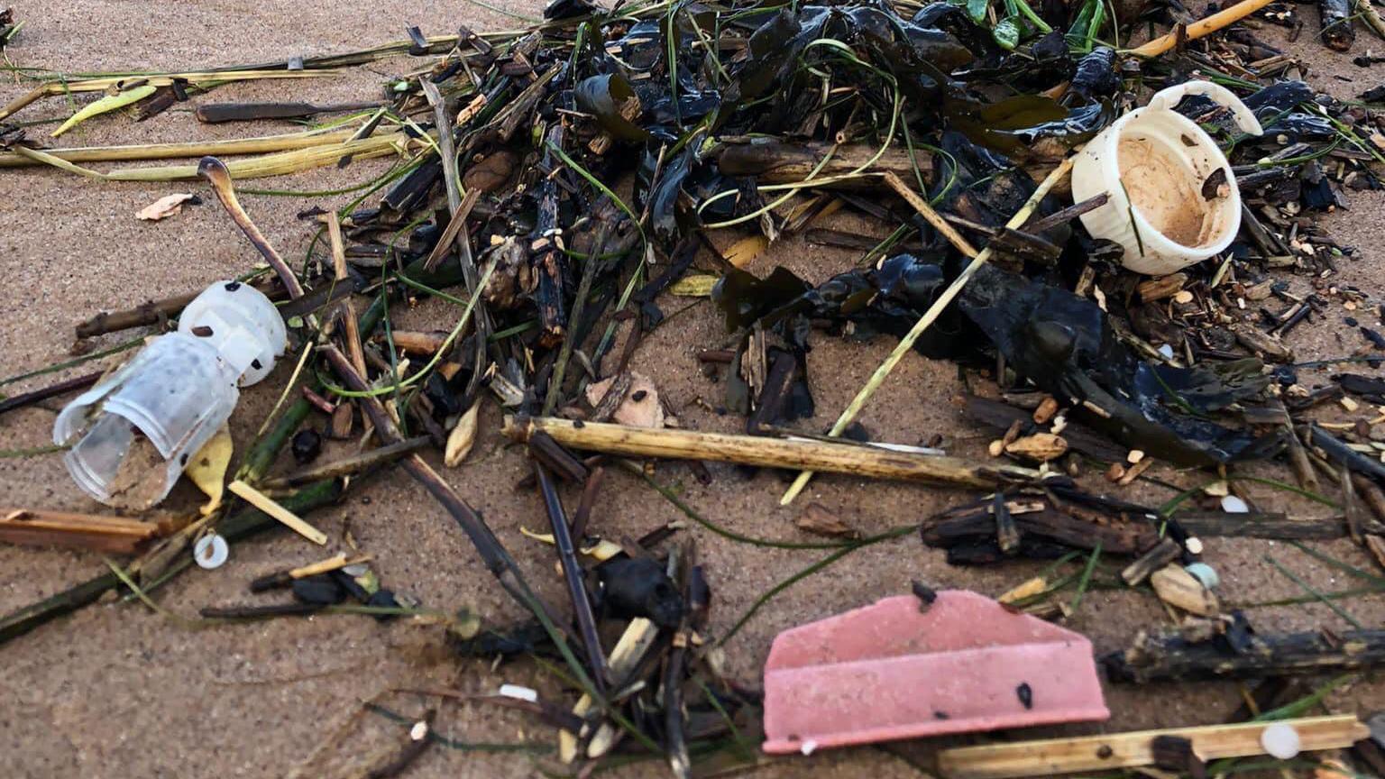 Plastic on Exmouth Beach, in Devon