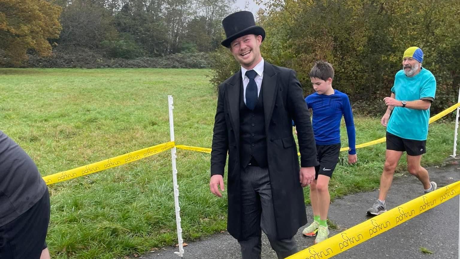 Anghus Weightman after running in his uniform