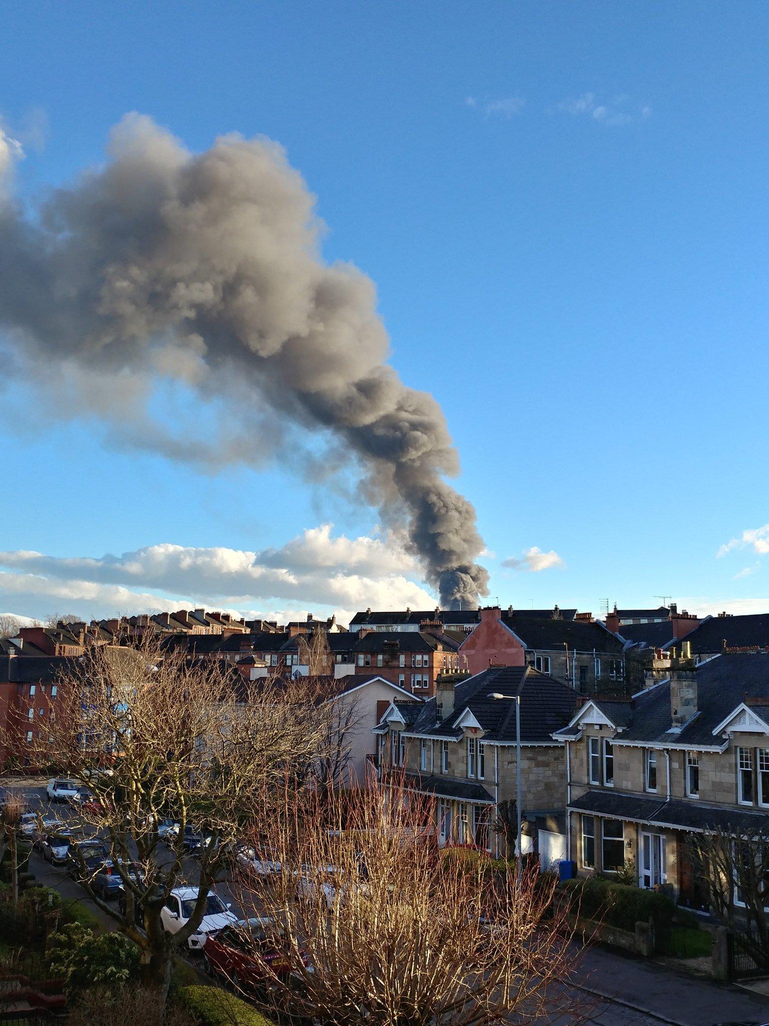 View of Glasgow scrapyard fire