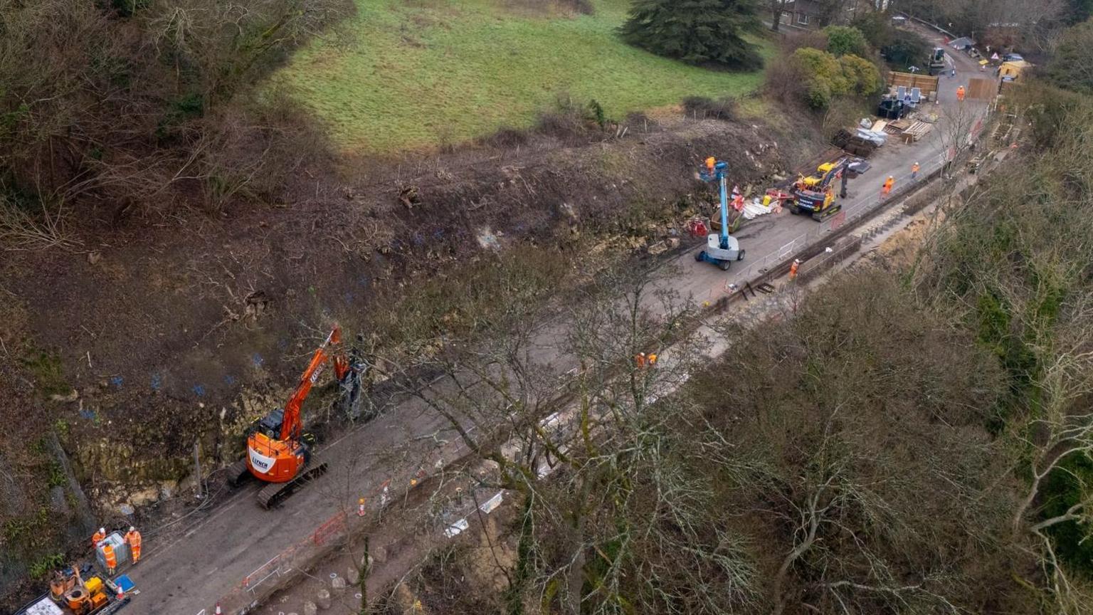 An aerial picture of major roadworks on an A road.