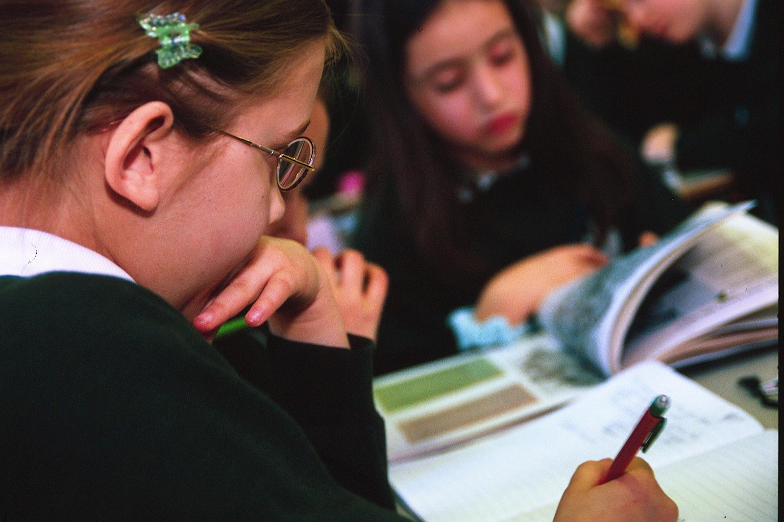 Students in school working