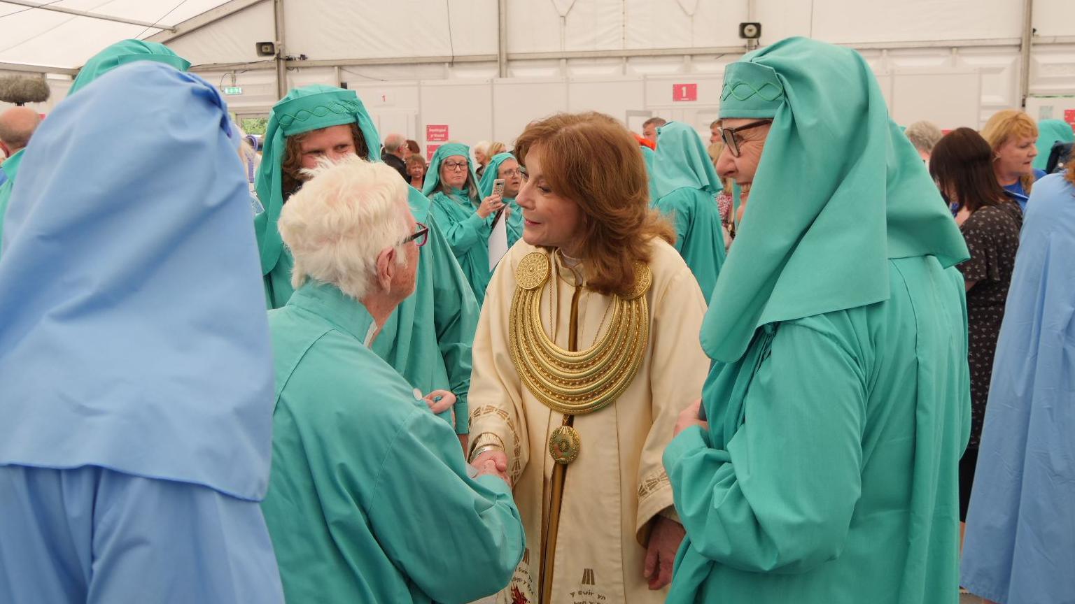 Mererid Hopwood yn croesawu aelodau'r Orsedd