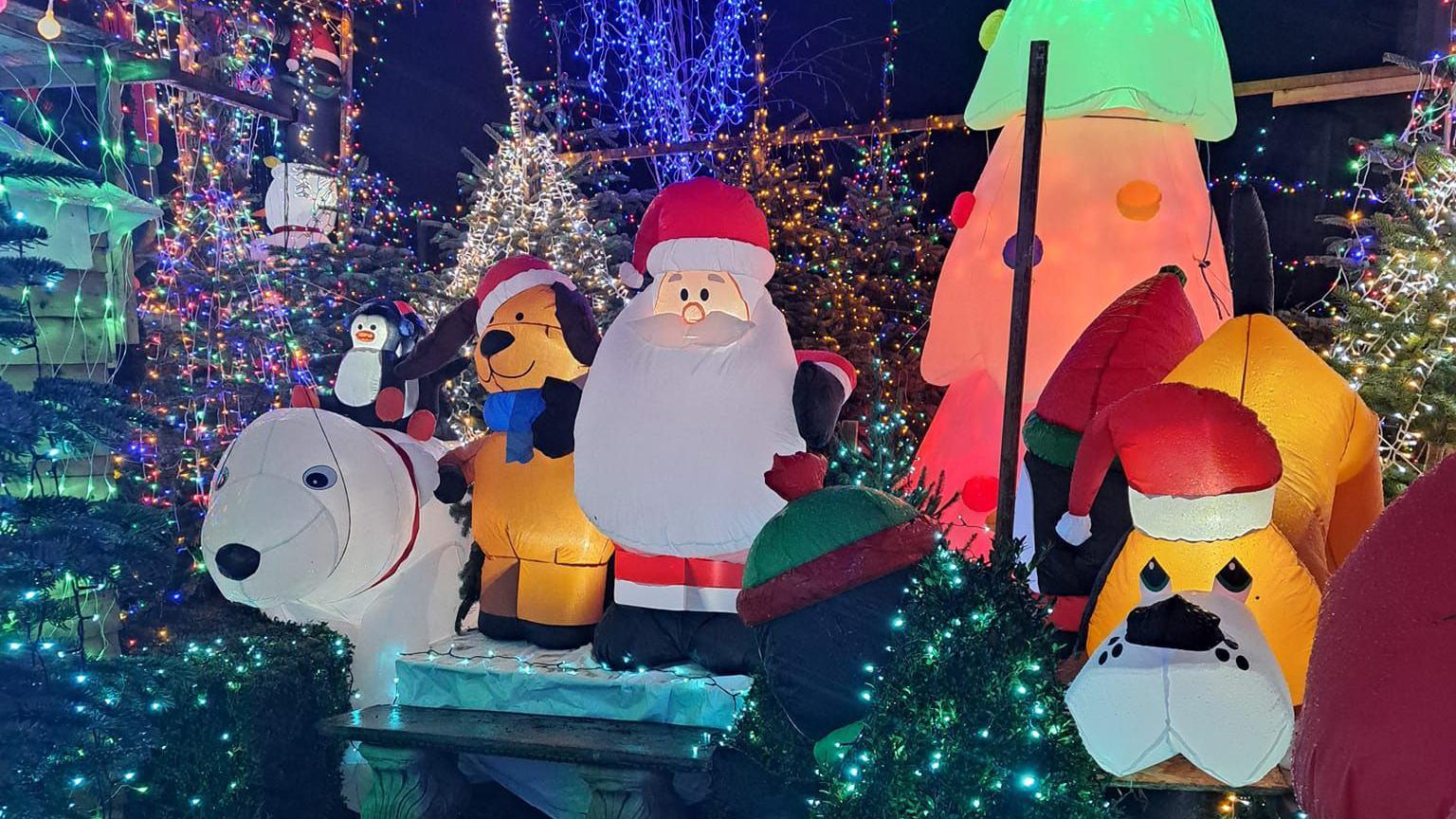 Christmas decorations display in front of a house 