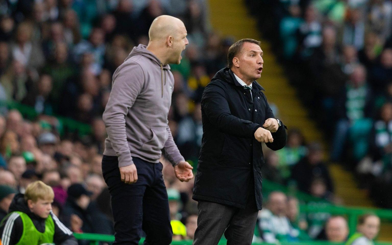 Hearts head coach Steven Naismith and Celtic's Brendan Rodgers