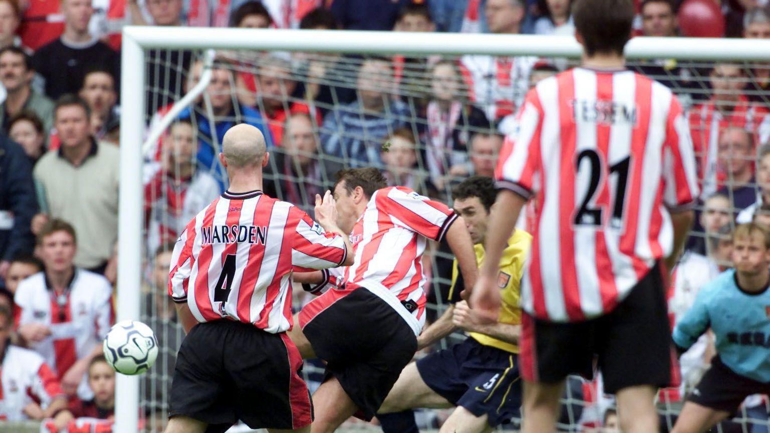 Matthew Le Tissier scores the winner against Arsenal for Southampton in the last game played at The Dell in 2001