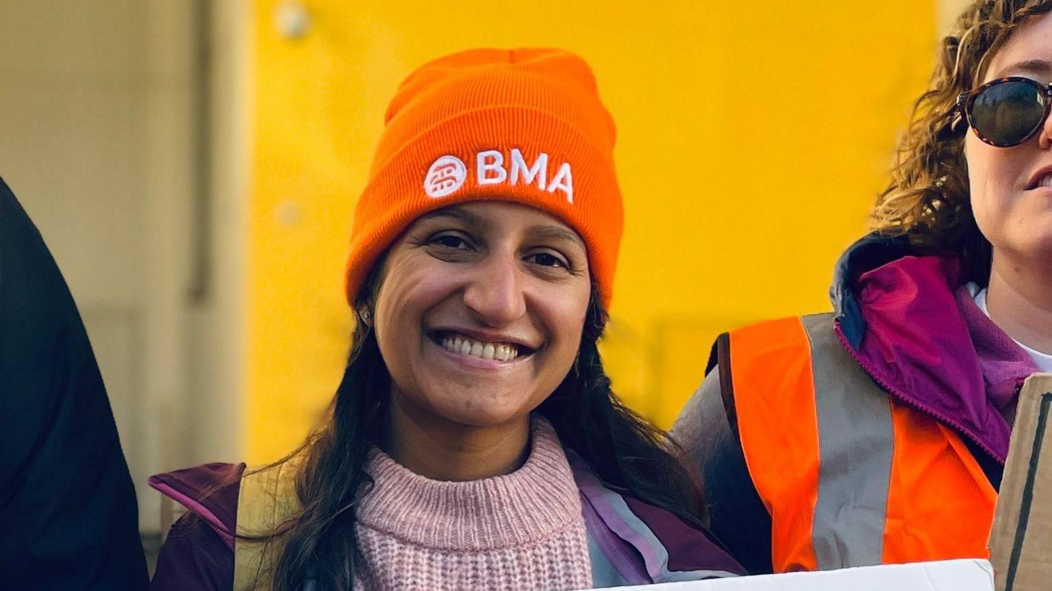 Dr Krupali Patel on a picket line in Brighton