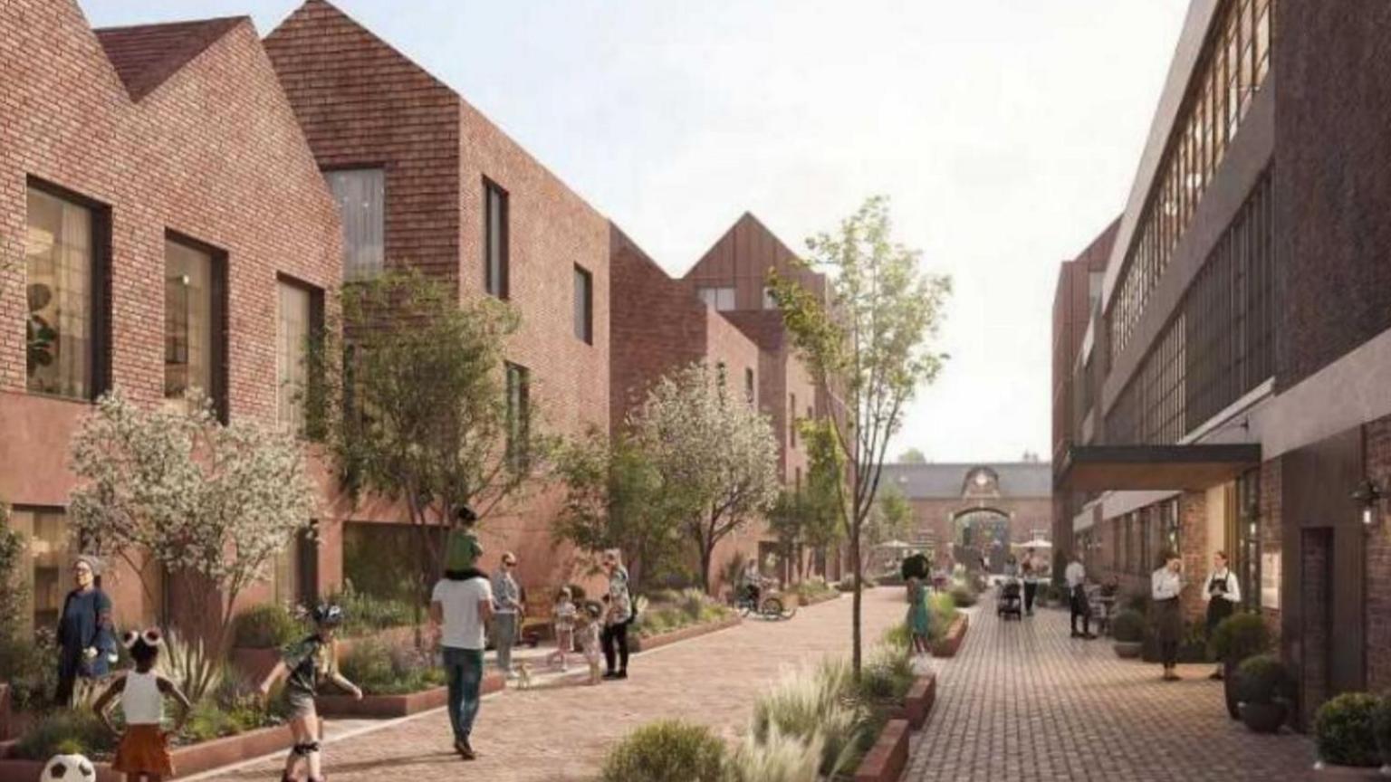 Artist's impression of the redeveloped Sheepfolds area in Sunderland including new houses and landscaping features