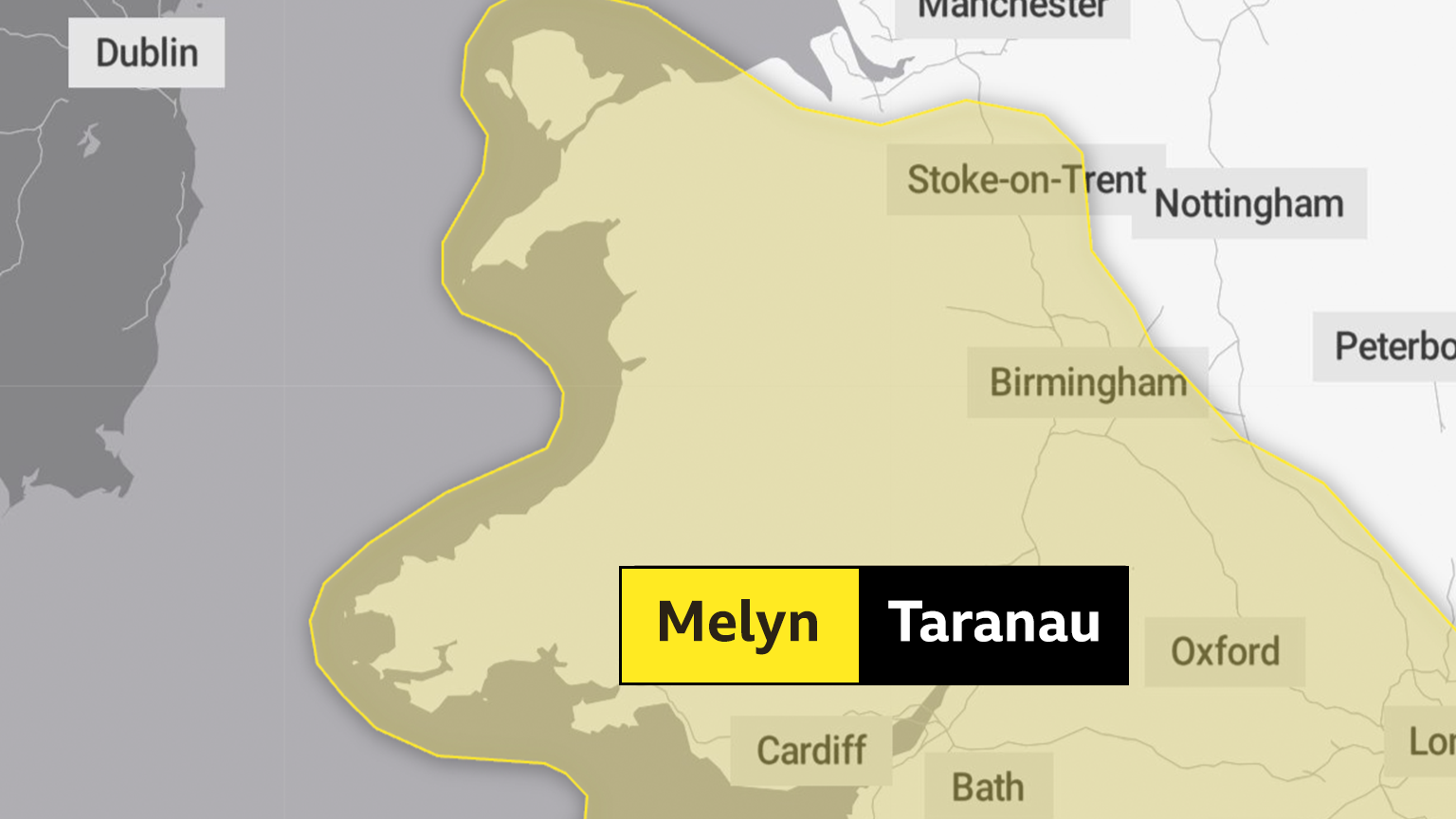 Map o'r rhybudd melyn