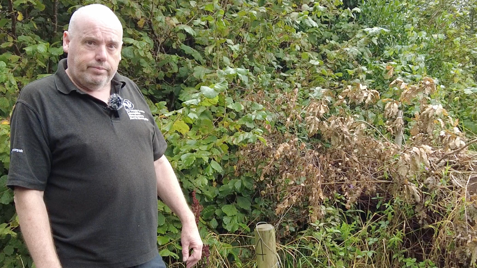 Alan Wright next to a pile of dad vegetation at Brockholes nature reserve 