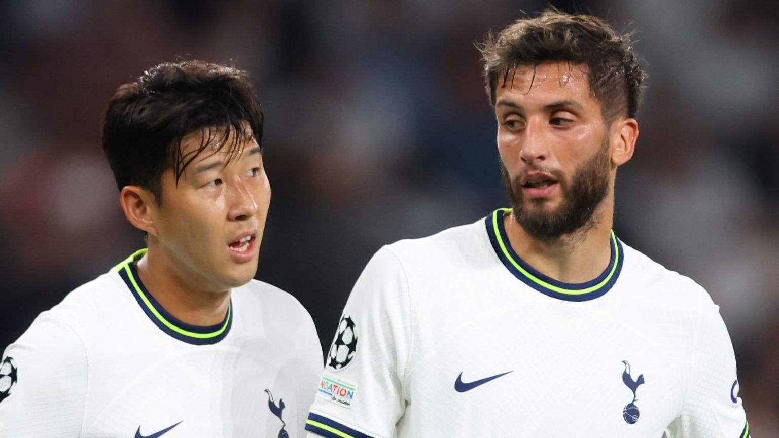 Tottenham forward Son Heung-min and team-mate Rodrigo Bentancur