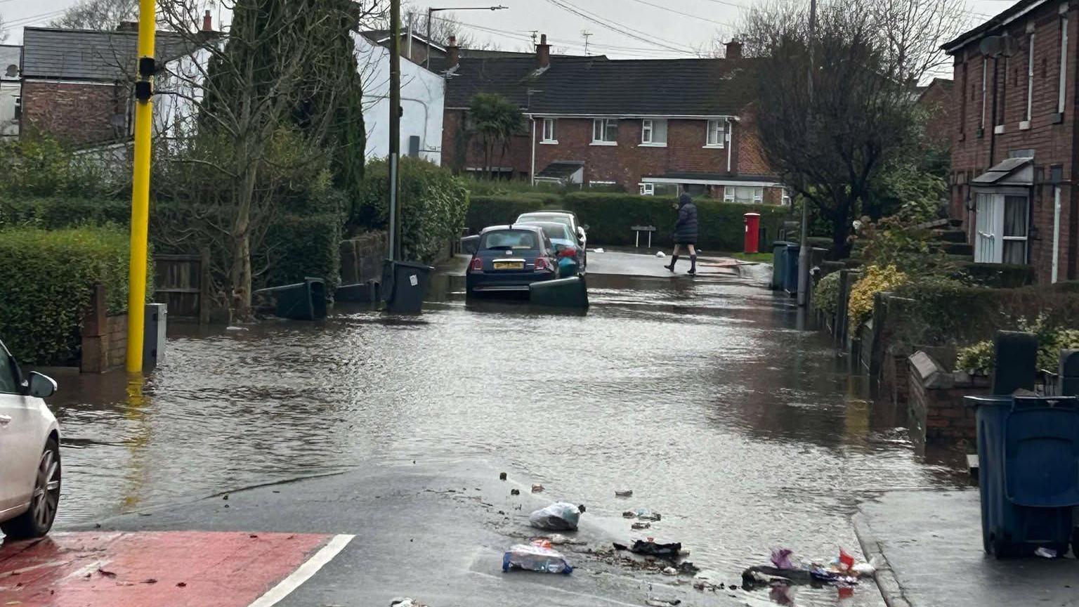 Flooding on a residential street 